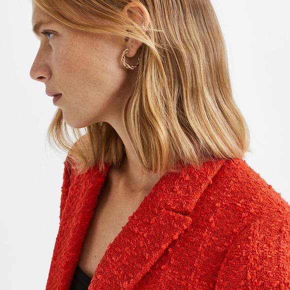 NWT H&M Textured-Weave Tweed Jacket Blazer Orange Red XS - Picture 7 of 16